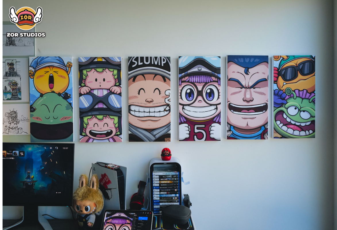 ZOR Studio – Dr. Slump Hand Painted Art Poster Penguin Village Smiley Squad