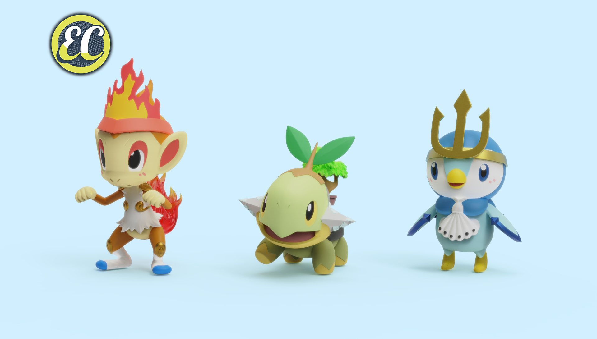 EC Studio – Pokémon Adorable Series 02 Chimchar & Piplup & Turtwig