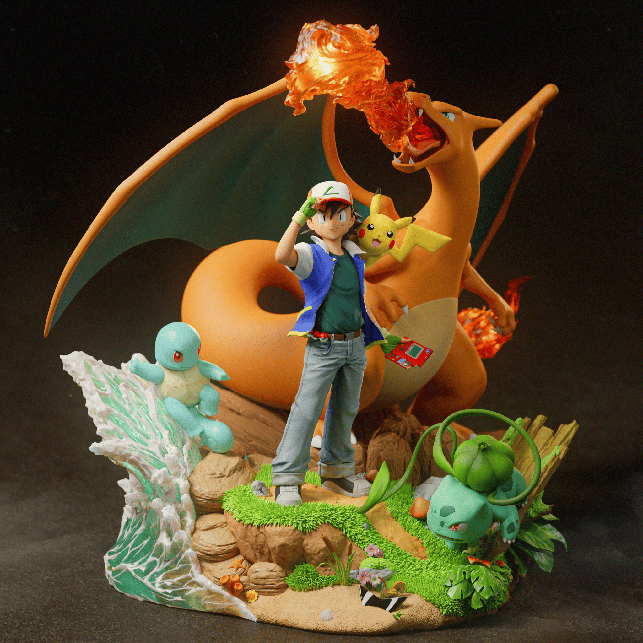 Black Swan Collectibles – Pokémon Ash Diorama / Red Diorama