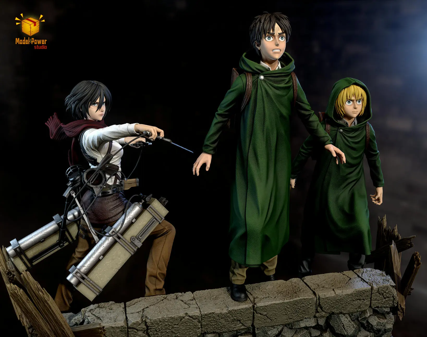 Model Power Studio – Attack On Titan The Basement Trio Mikasa & Armin & Eren