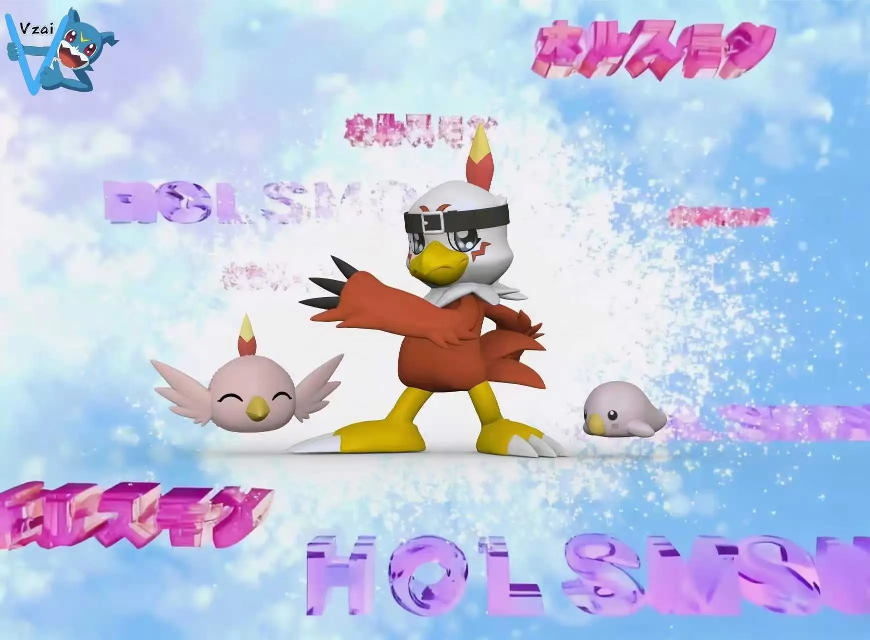 Vzai Studio – Digimon Hawkmon & Poromon & Pururumon